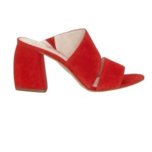 Louise et Cie Lo-Kala Red Suede Leather Heeled Strappy Slide Sandals Size 5 M